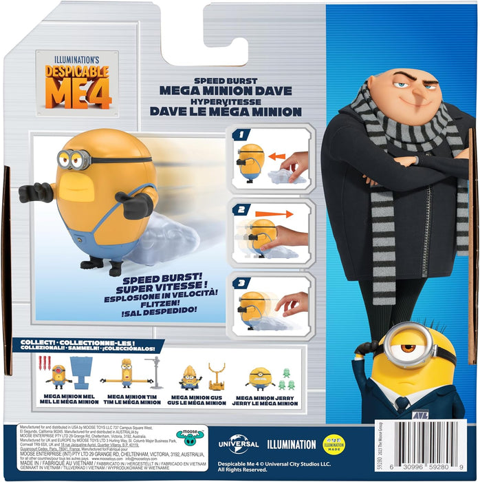 Minions Despicable Me 4 Speed Burst Mega Dave Action Figure | Pull Mega Dave Back For A Burst Of Speed | Collect All 5 | All With A Different Play Feature And Accessories