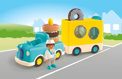 PLAYMOBIL Junior 71702 Camión de Donut, con función de apilamiento y clasificación, Juguete sostenible Hecho de plásticos a Base de Plantas, Juguetes para niños a Partir de 1 año