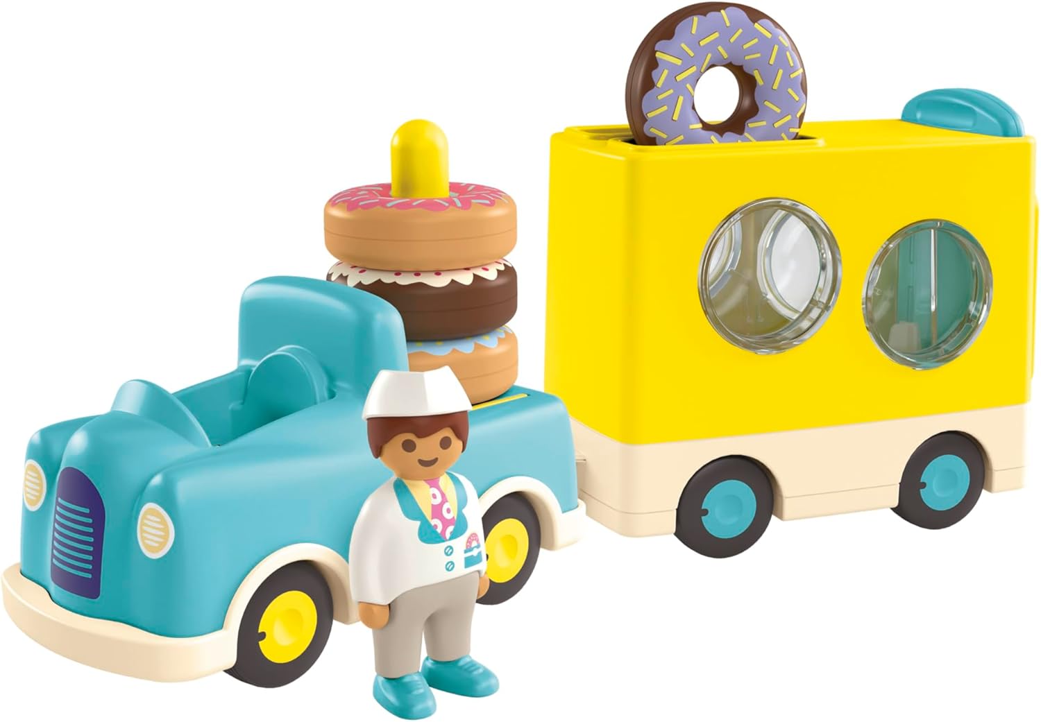 PLAYMOBIL Junior 71702 Camión de Donut, con función de apilamiento y clasificación, Juguete sostenible Hecho de plásticos a Base de Plantas, Juguetes para niños a Partir de 1 año