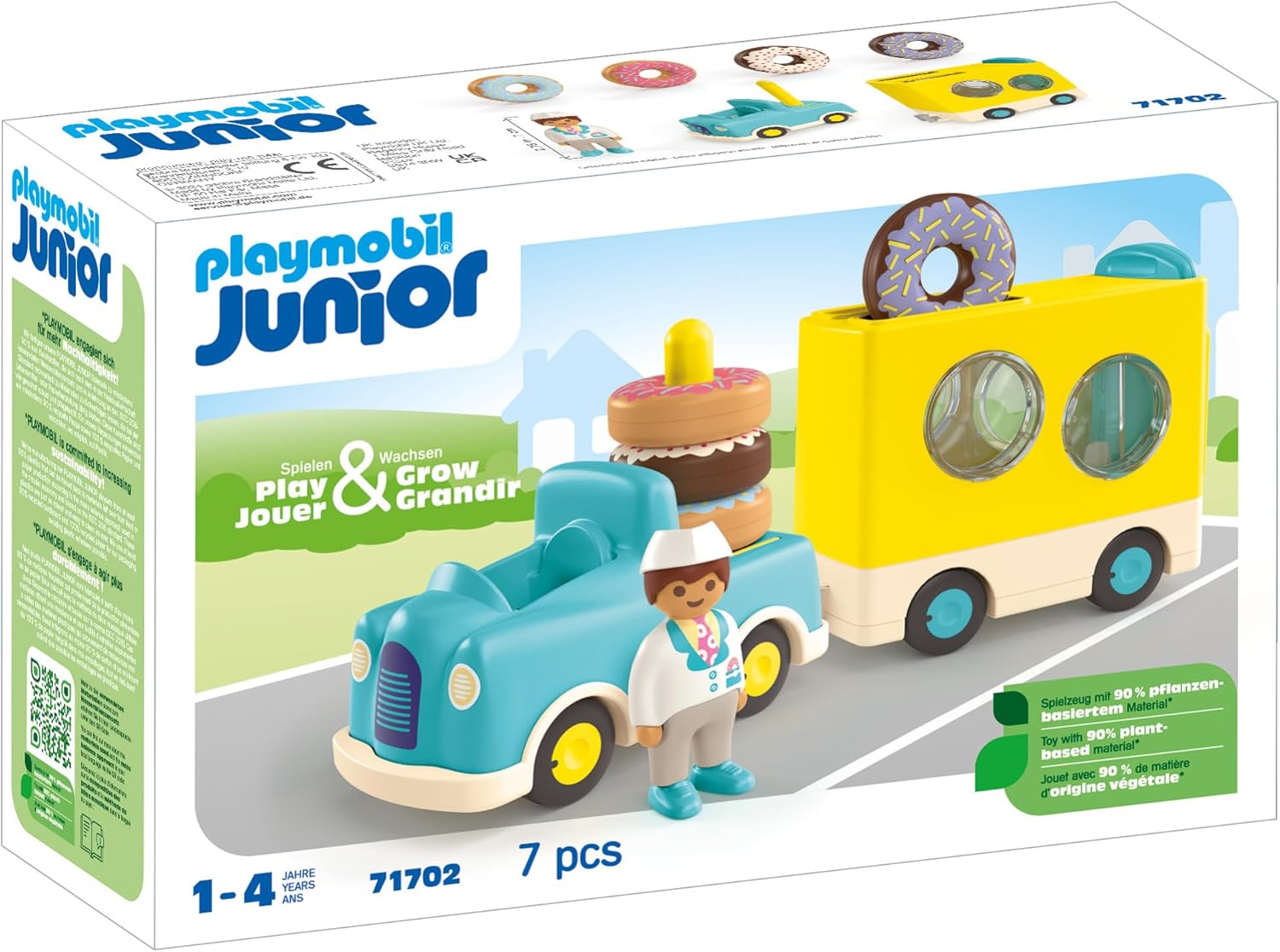 PLAYMOBIL Junior 71702 Camión de Donut, con función de apilamiento y clasificación, Juguete sostenible Hecho de plásticos a Base de Plantas, Juguetes para niños a Partir de 1 año
