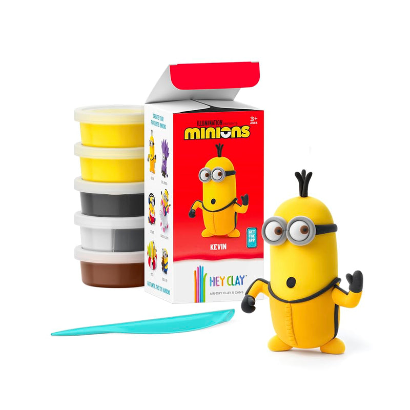 HEY CLAY & Illumination Presents – Minion Kevin – bunte Modelliermasse für Kinder – lufttrocknender Ton Kit 5 Dosen und Modellierwerkzeuge mit lustiger, interaktiver Anleitung (evtl. nicht in