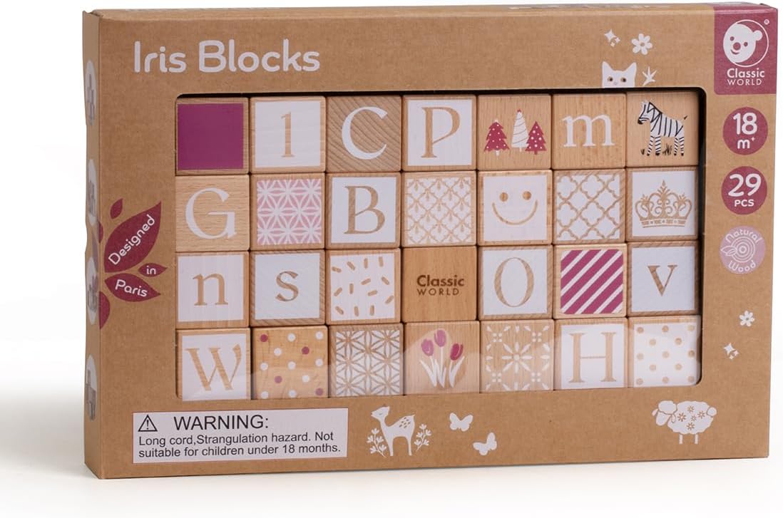 Classic World Houten bouwstenen Iris beukenhouten stenen 29 delen met opbergtas