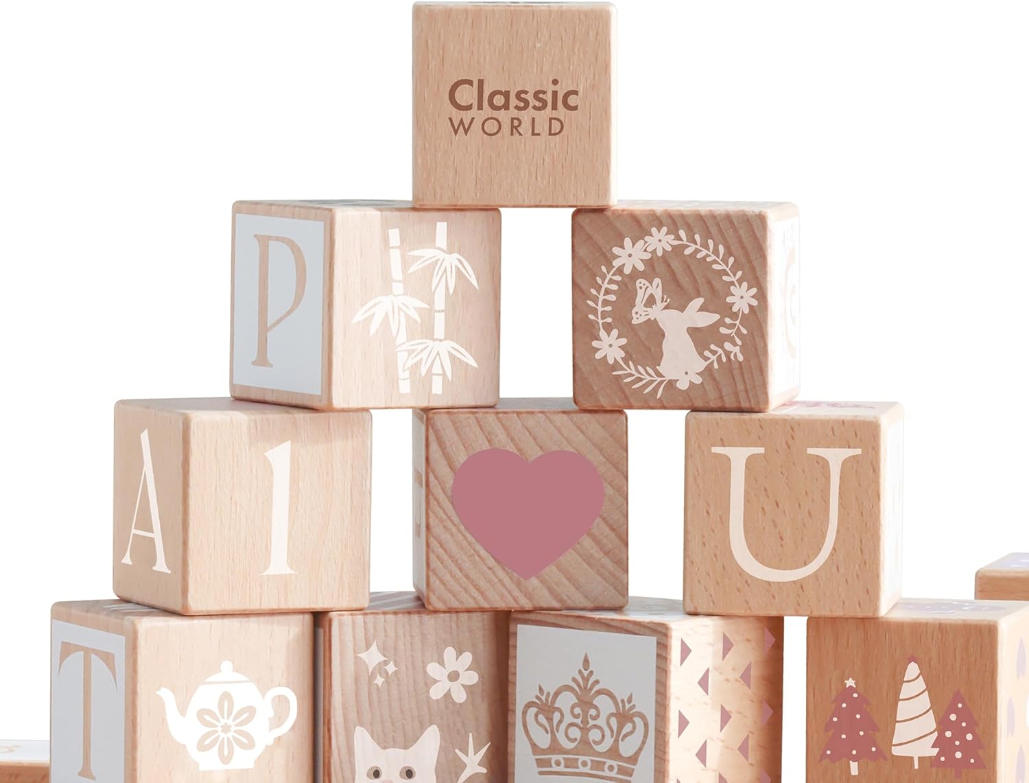 Classic World Houten bouwstenen Iris beukenhouten stenen 29 delen met opbergtas