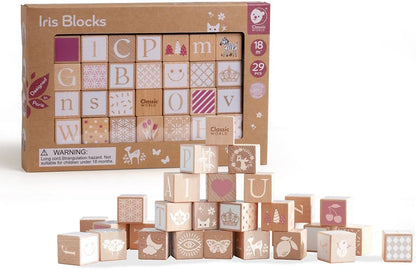 Classic World Houten bouwstenen Iris beukenhouten stenen 29 delen met opbergtas