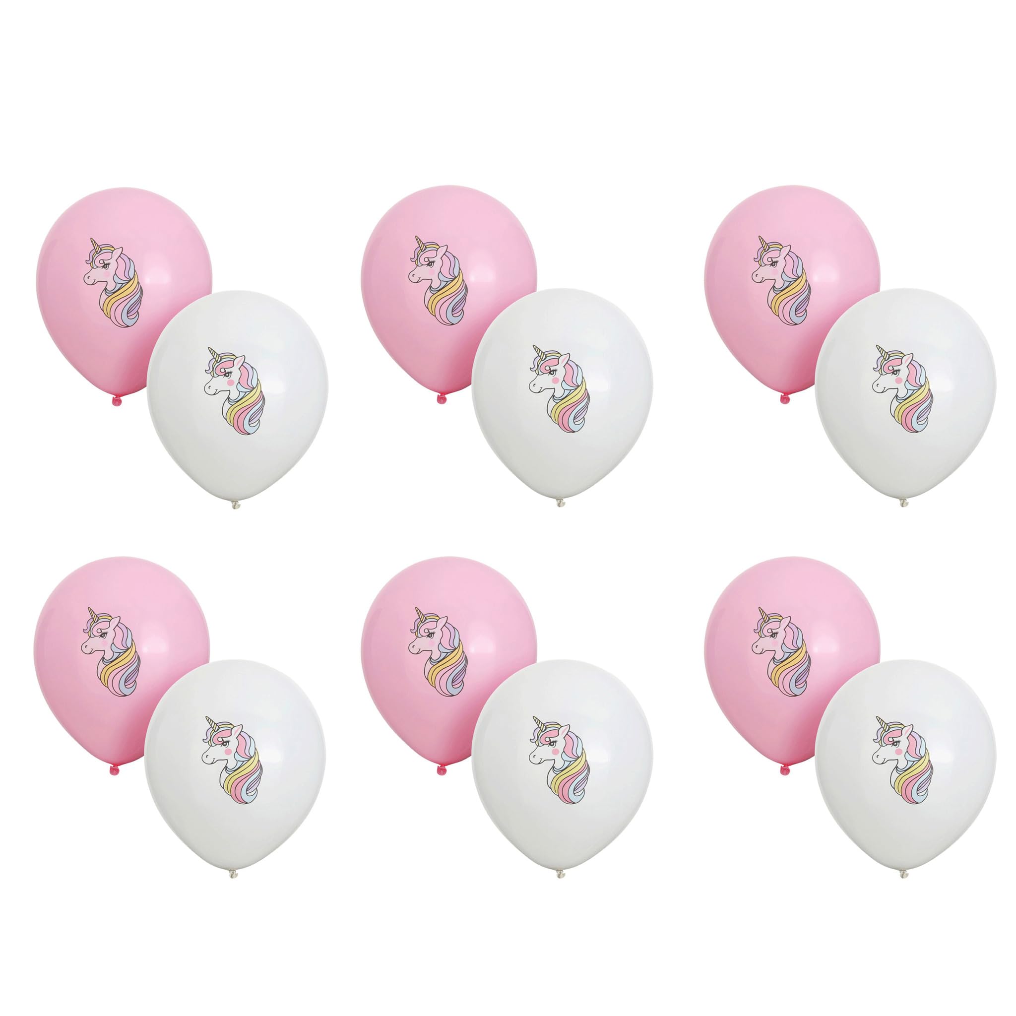Ballonnen eenhoorn 30 cm set van 12 - ballonnen voor lucht vullen - latexballonnen voor verjaardag, eenhoornfeest, meisjesfeest - ballonset met motief als feestdecoratie - roze wit