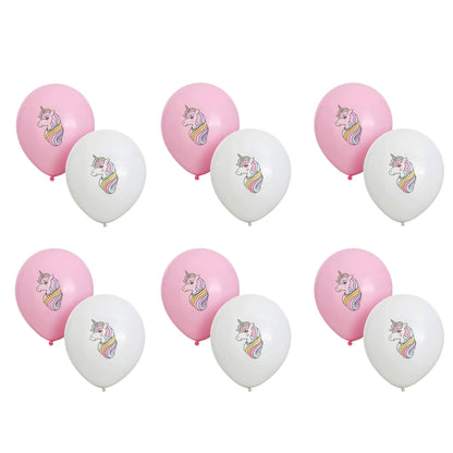 Ballonnen eenhoorn 30 cm set van 12 - ballonnen voor lucht vullen - latexballonnen voor verjaardag, eenhoornfeest, meisjesfeest - ballonset met motief als feestdecoratie - roze wit