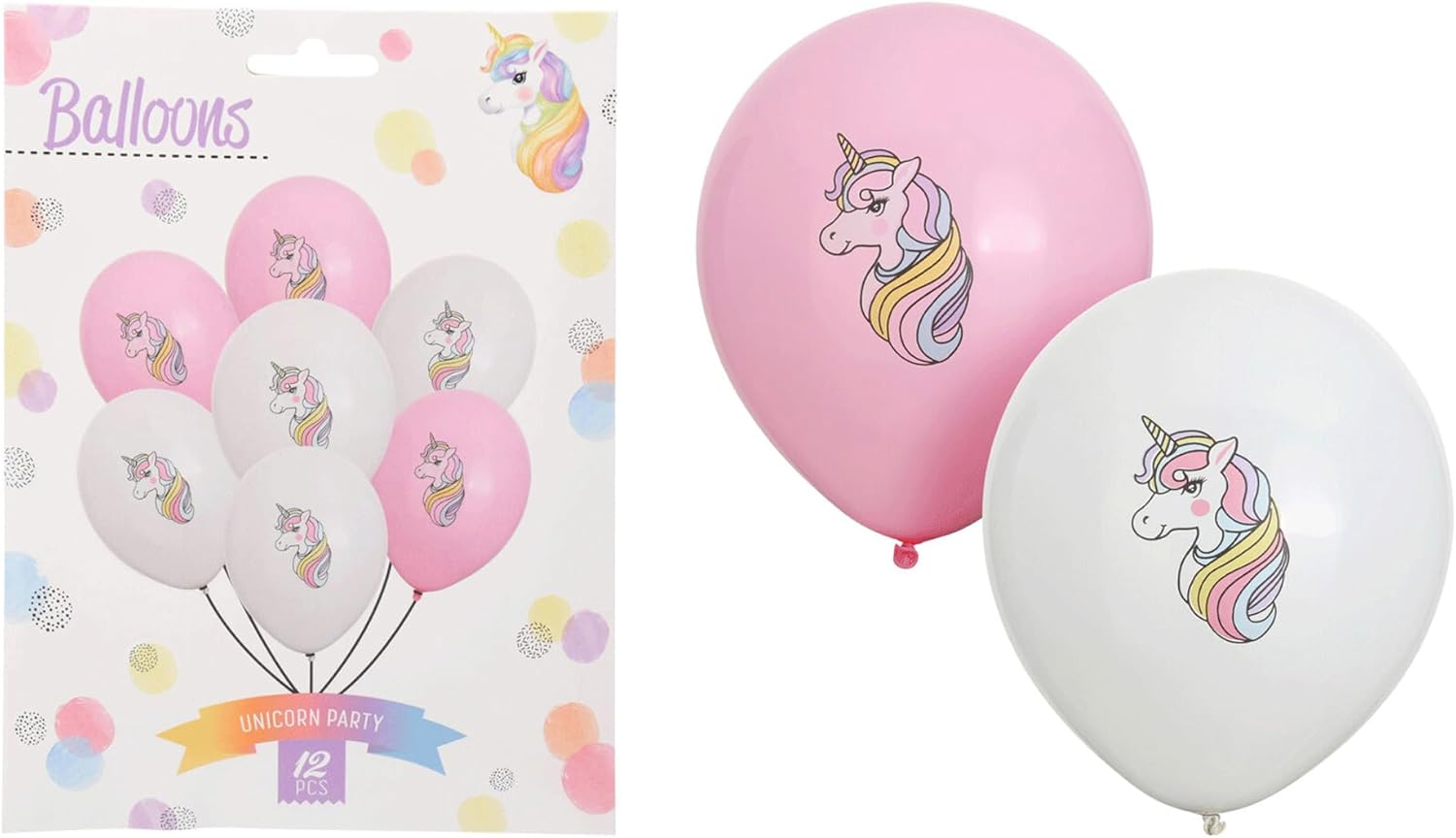 Ballonnen eenhoorn 30 cm set van 12 - ballonnen voor lucht vullen - latexballonnen voor verjaardag, eenhoornfeest, meisjesfeest - ballonset met motief als feestdecoratie - roze wit