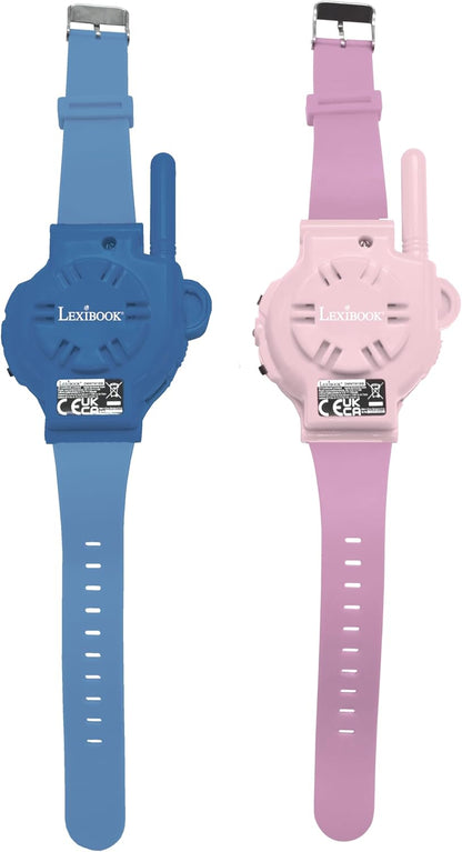 Lexibook, Disney Stitch, Walkie-Talkie watches, 2 pieces, Range up to 200m, Flashlight, Compass, Rechargeable, Blue and Pink, DMWTW1D