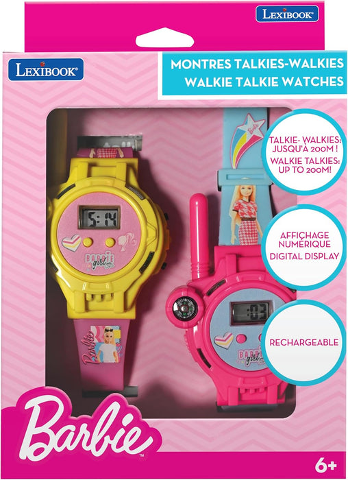 Lexibook, Barbie, Orologio Walkie-Talkie, 2 pezzi, Portata fino a 200m, Torcia, Bussola, Ricaricabile, Rosa, DMWTW1BB