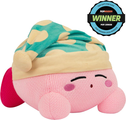 TOMY Nuiguru - Peluche Kirby addormentato Kirby Plushie - Peluche lavorato a maglia e all'uncinetto, da collezione, peluche morbido e accogliente e decorazione per la stanza, 38 cm