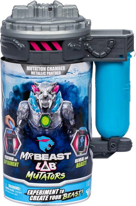 MrBeast Lab Mutators; Mutiere das ultimative Biest. Experimentiere und erschaffe die Metallic Panther-Actionfigur von MrBeast. 3 zum Sammeln, Iconic Panther, Stealth Panther