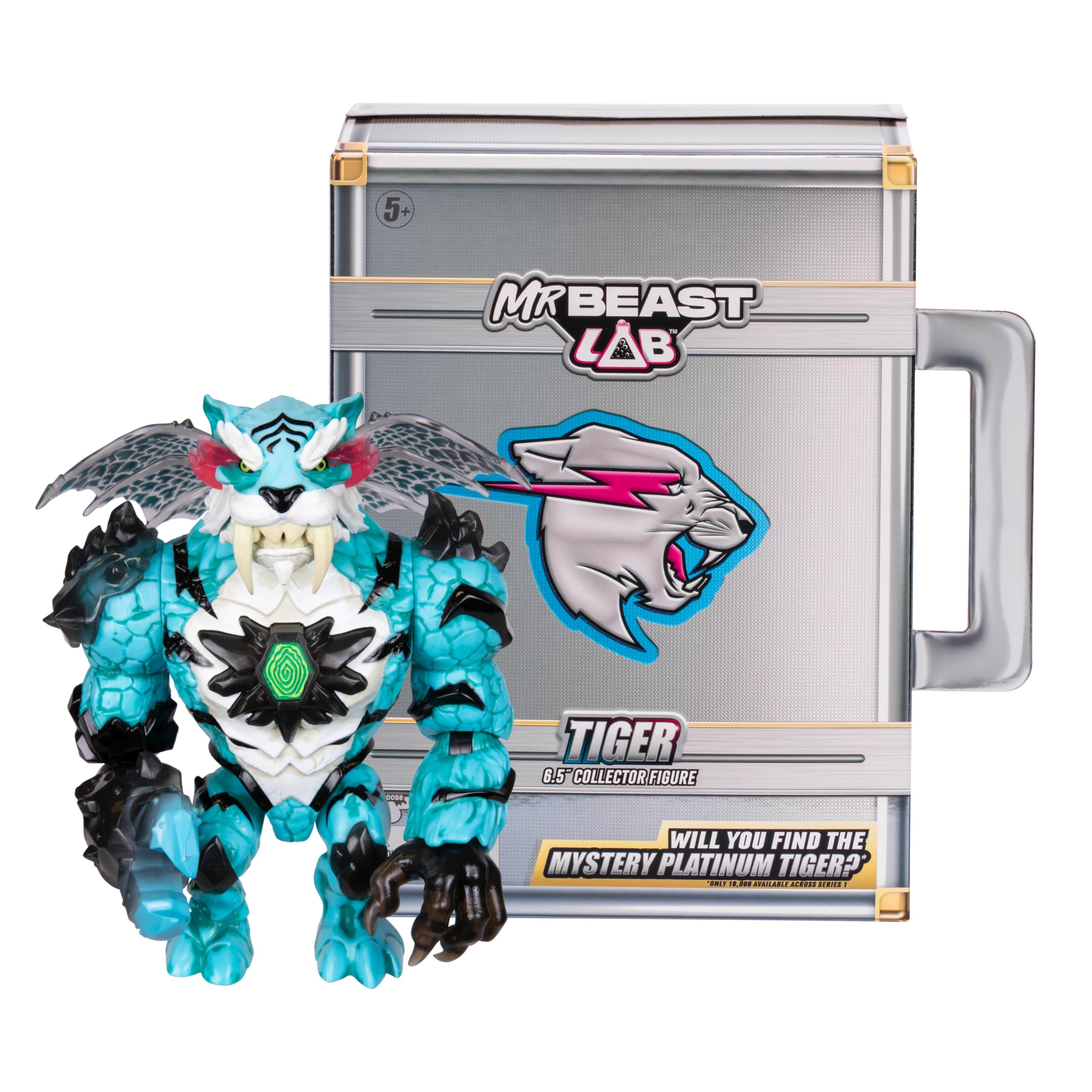 MrBeast Lab à collectionner, Apex Beast Tiger, 15,8 cm, Très détaillé, Emballage de qualité, 13 points d’articulation, Mâchoire puissante, 2 à collectionner, Apex Beast Tiger et Apex Beast