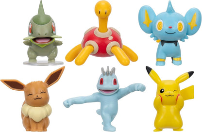 Pokémon Battle Figure 6 Pack - Features 2-Inch Battle Figures of Pikachu, Shuckle, Axew, Shinx, Eevee & Machop