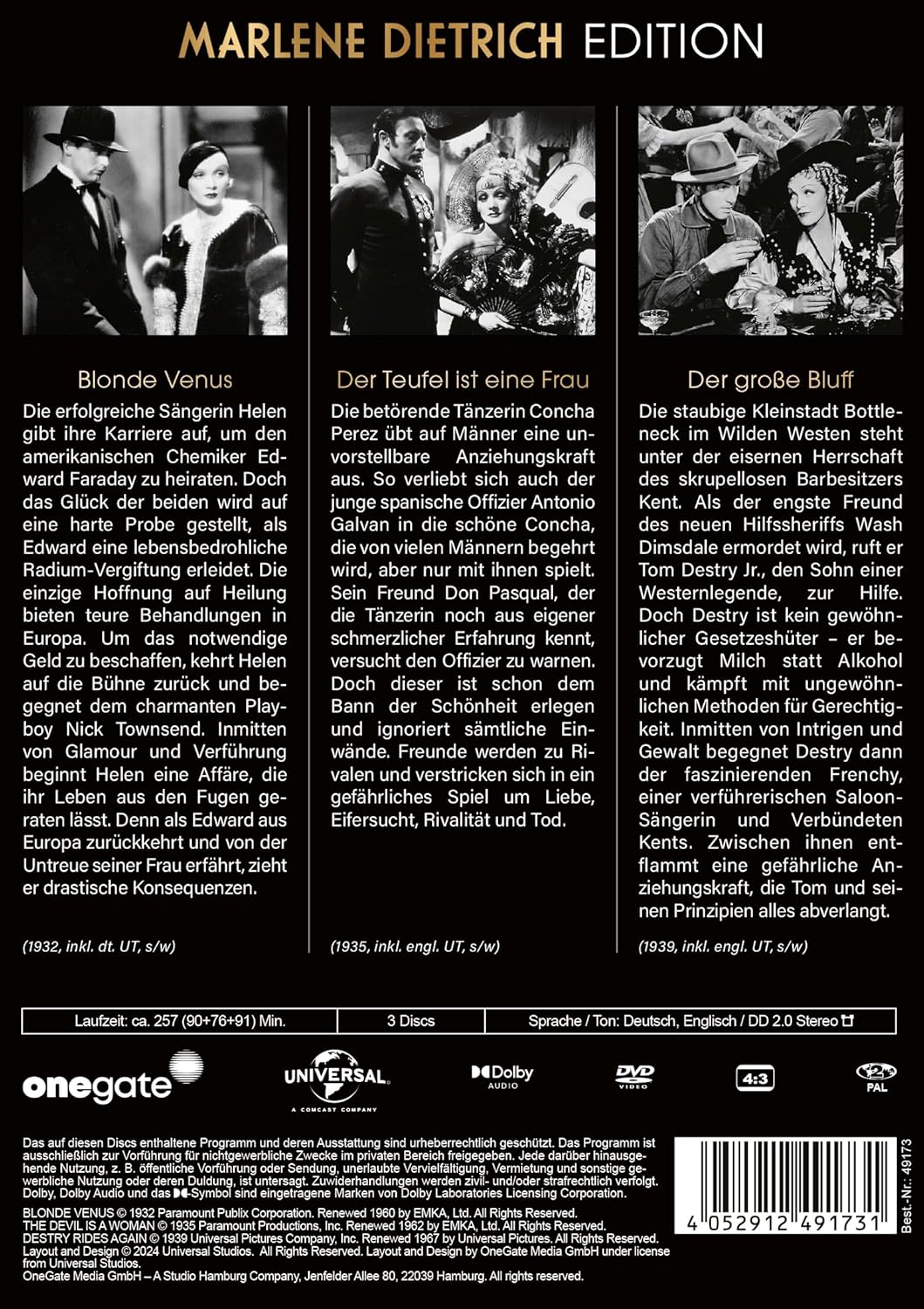 Marlene Dietrich Edition: Blonde Venus / Der Teufel ist eine Frau / Der große Bluff (3 Filme auf 3 DVDs
