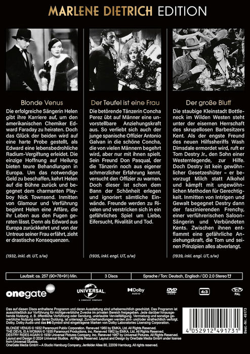 Marlene Dietrich Edition: Blonde Venus / Der Teufel ist eine Frau / Der große Bluff (3 Filme auf 3 DVDs)