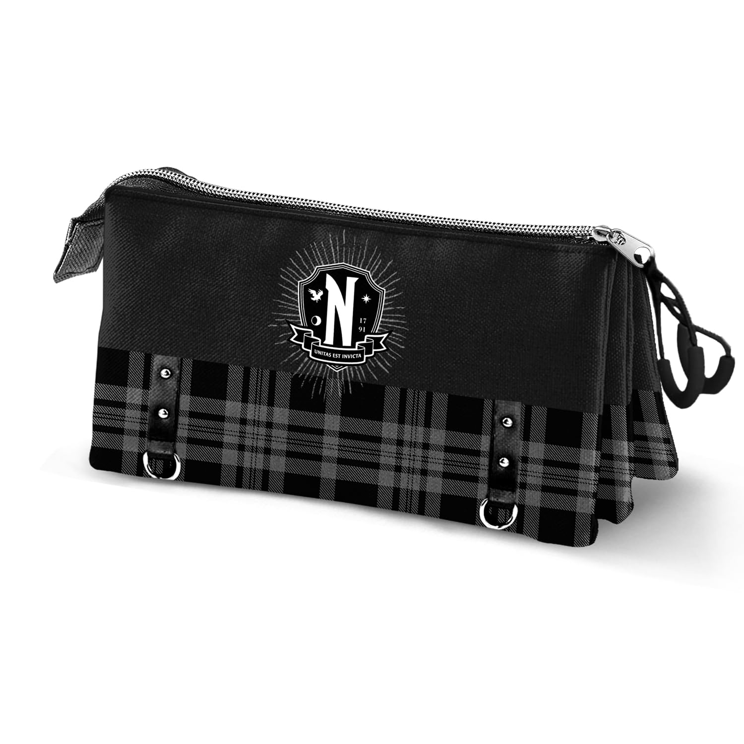 Wednesday Chains-Triple Pencil Case, Black, 23 x 11 cm