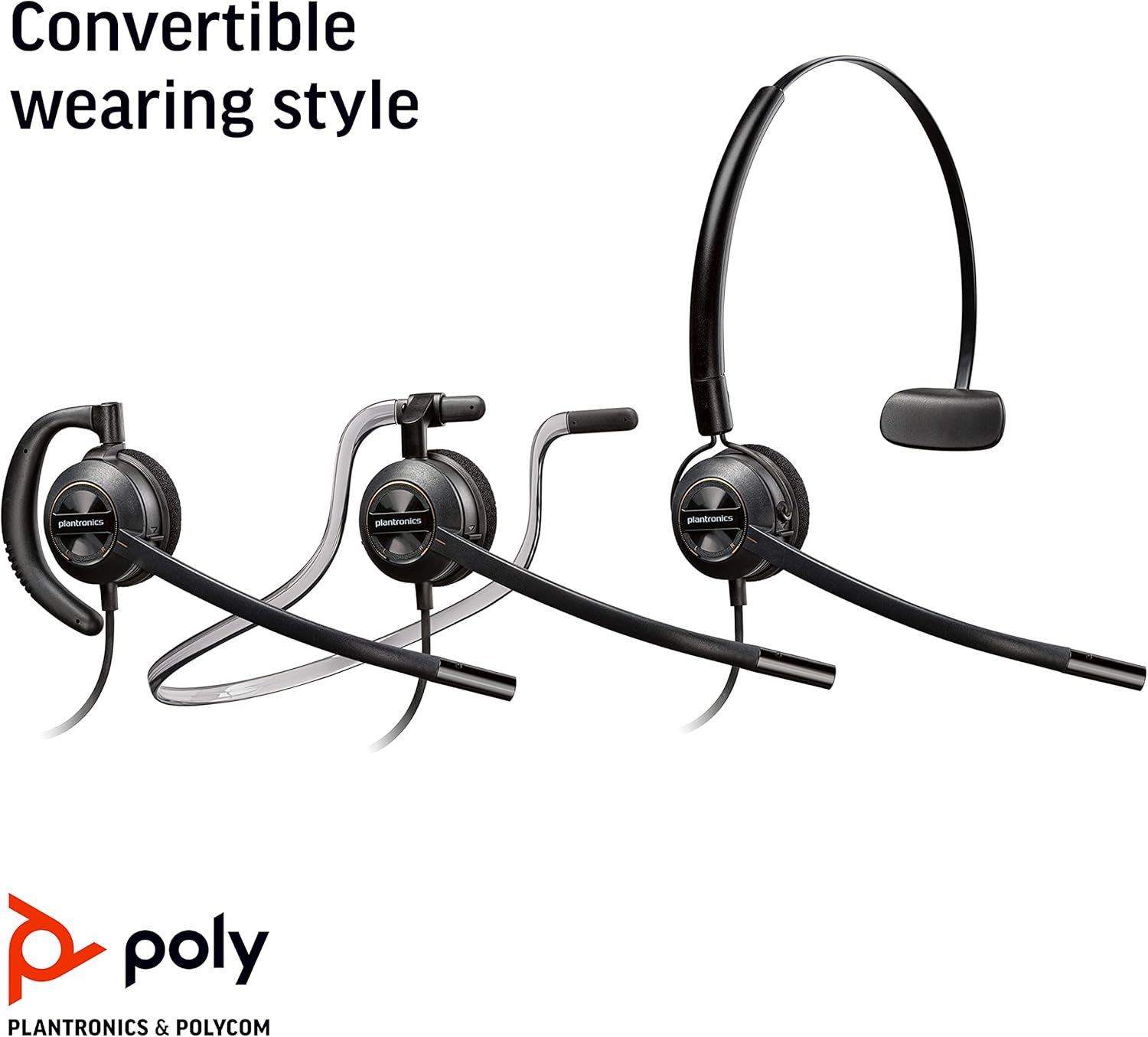 Poly – EncorePro 545 USB-A and USB-C USB headset (Plantronics)– Acoustic Hearing Protection - Hold & Call Answer buttons - Convertible wearing style