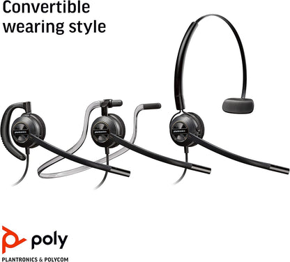 Poly – EncorePro 545 USB-A and USB-C USB headset (Plantronics)– Acoustic Hearing Protection - Hold & Call Answer buttons - Convertible wearing style