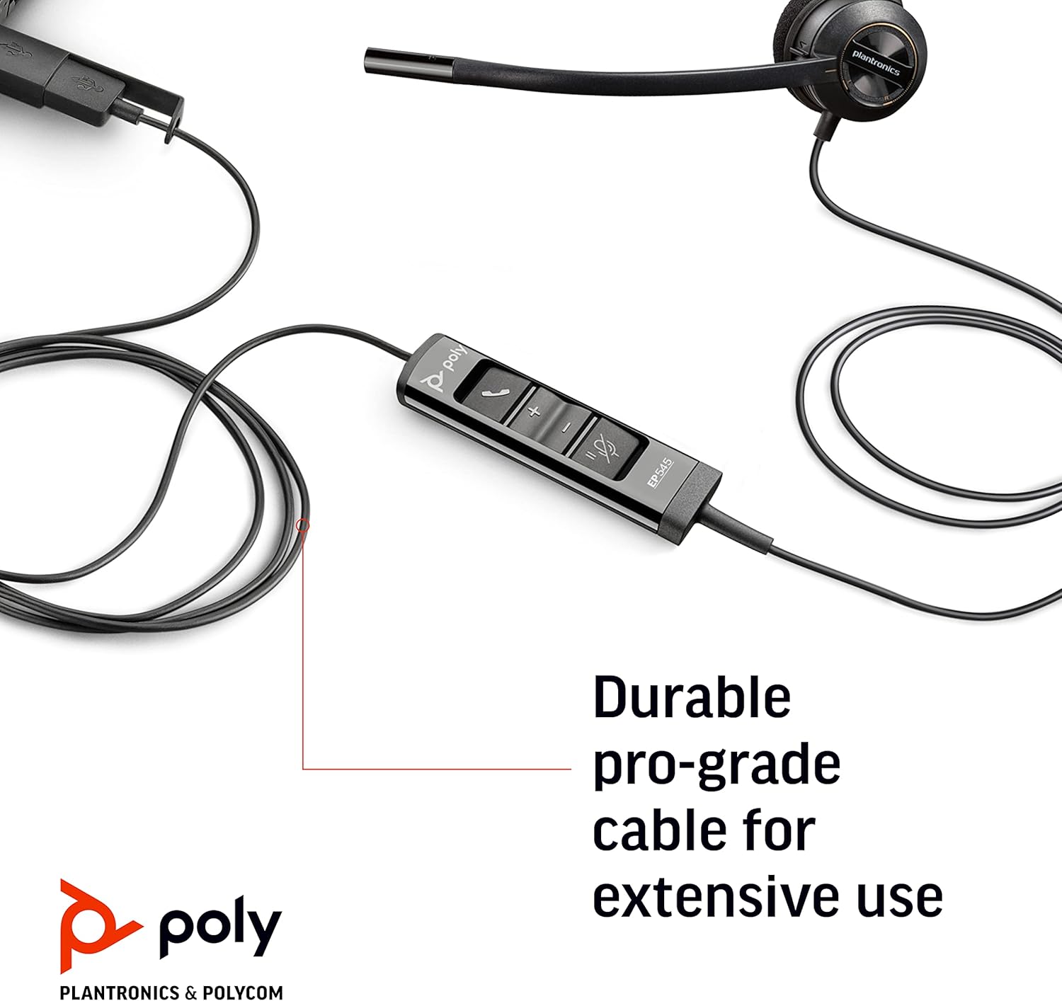 Poly – EncorePro 545 USB-A and USB-C USB headset (Plantronics)– Acoustic Hearing Protection - Hold & Call Answer buttons - Convertible wearing style