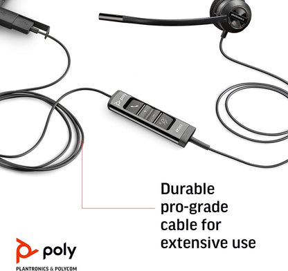Poly – EncorePro 545 USB-A and USB-C USB headset (Plantronics)– Acoustic Hearing Protection - Hold & Call Answer buttons - Convertible wearing style