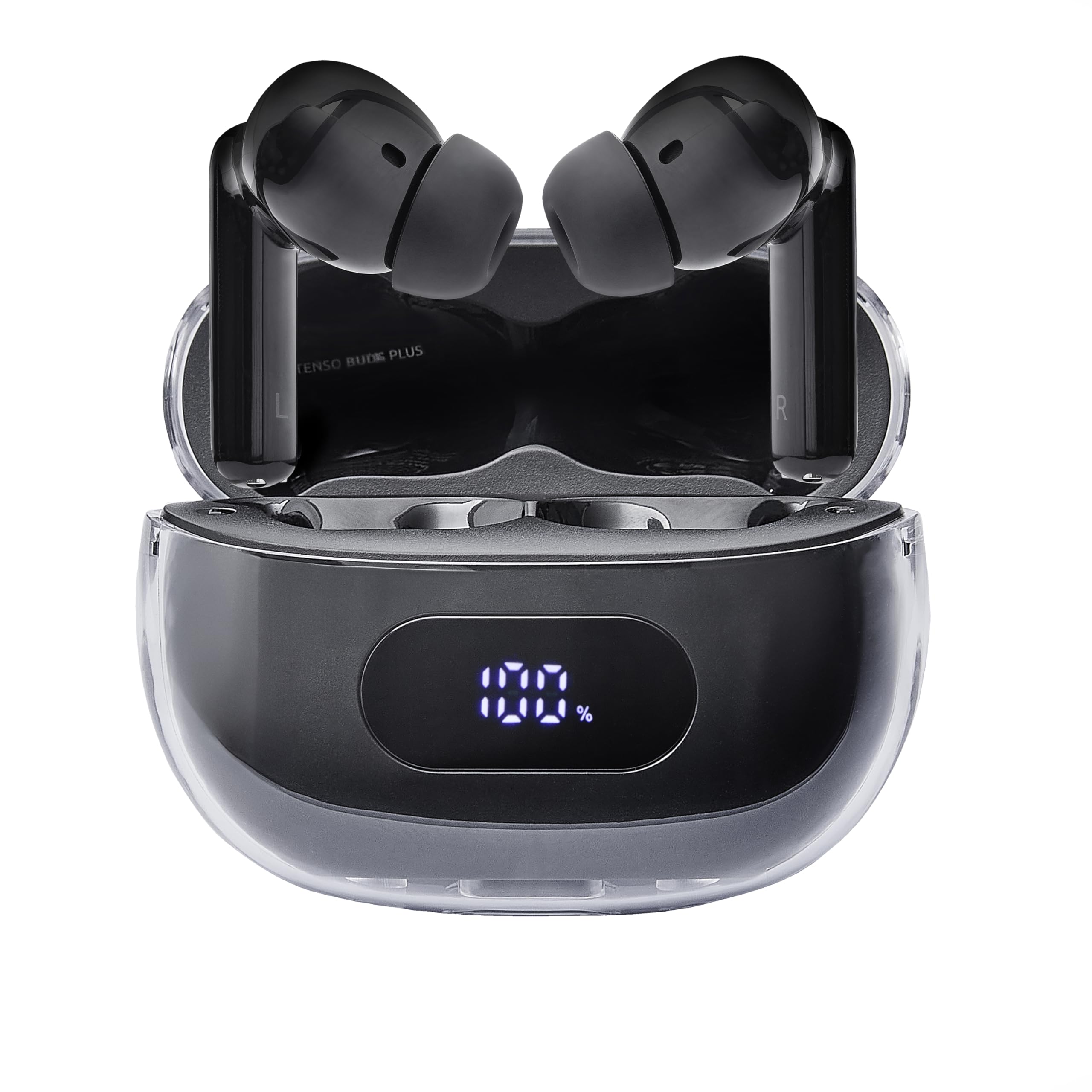 Intenso Buds Plus - Cuffie TWS True Wireless T310AE con cancellazione attiva del rumore, ENC, Bluetooth e fino a 25 ore di riproduzione musicale, colore: Nero