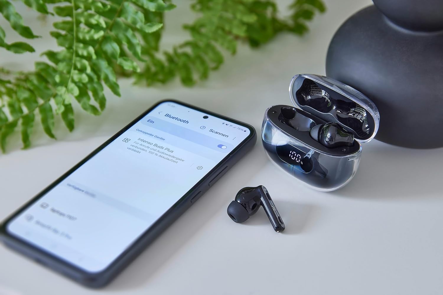 Intenso Buds Plus - Cuffie TWS True Wireless T310AE con cancellazione attiva del rumore, ENC, Bluetooth e fino a 25 ore di riproduzione musicale, colore: Nero
