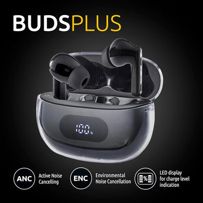 Intenso Buds Plus - Cuffie TWS True Wireless T310AE con cancellazione attiva del rumore, ENC, Bluetooth e fino a 25 ore di riproduzione musicale, colore: Nero
