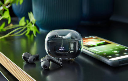 Intenso Buds Plus - Cuffie TWS True Wireless T310AE con cancellazione attiva del rumore, ENC, Bluetooth e fino a 25 ore di riproduzione musicale, colore: Nero