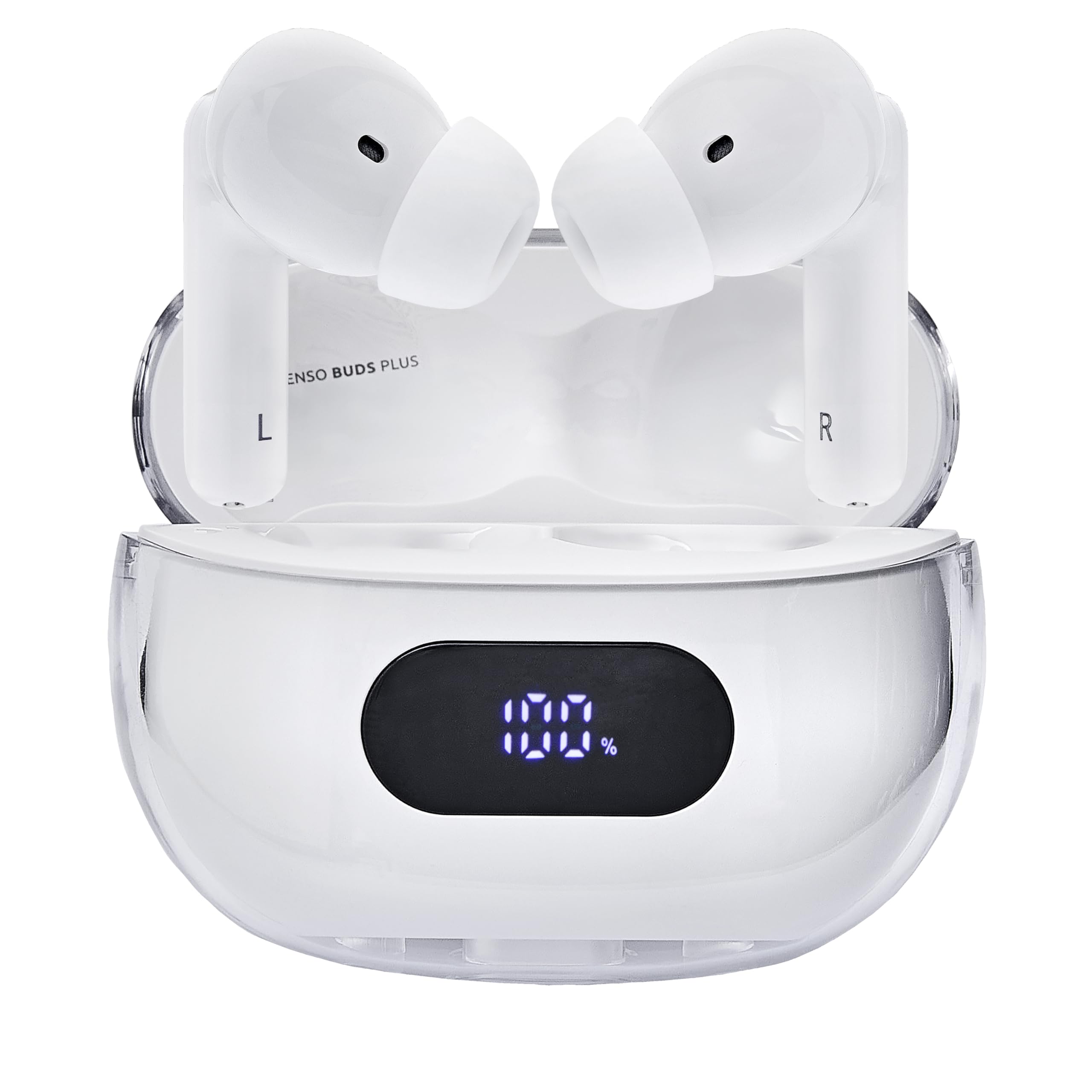 Intenso Buds Plus - Cuffie TWS True Wireless T312AE con cancellazione attiva del rumore, ENC, Bluetooth e fino a 25 ore di riproduzione musicale, colore: Bianco