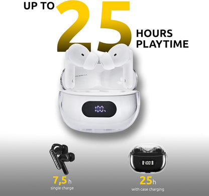 Intenso Buds Plus - Cuffie TWS True Wireless T312AE con cancellazione attiva del rumore, ENC, Bluetooth e fino a 25 ore di riproduzione musicale, colore: Bianco