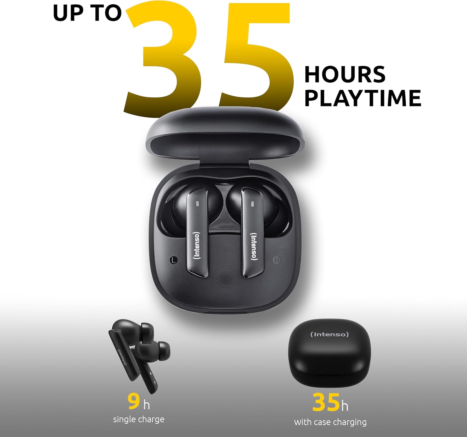 Intenso Buds Pro - Cuffie TWS True Wireless T510HAE con Hybrid ANC, ENC, Bluetooth e fino a 35 ore di riproduzione musicale, colore: Nero