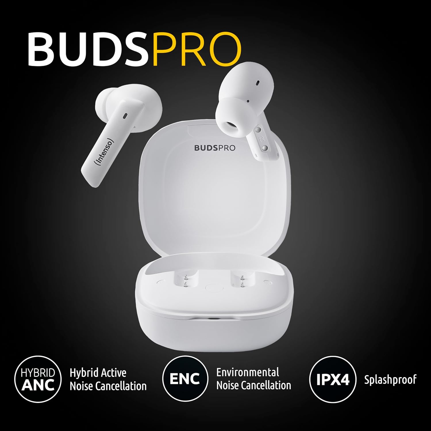 Intenso Buds Pro TWS True Wireless Headphones T512HAE with Hybrid ANC, ENC, Bluetooth and up to 35 Hours of Music Playback