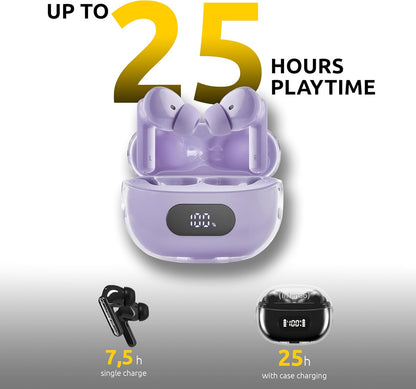Intenso Buds Plus - Cuffie TWS True Wireless T313AE con cancellazione attiva del rumore, ENC, Bluetooth e fino a 25 ore di riproduzione musicale, viola