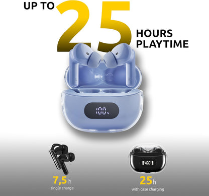 Intenso Buds Plus - Cuffie TWS True Wireless T315AE con cancellazione attiva del rumore, ENC, Bluetooth e fino a 25 ore di riproduzione musicale, blu