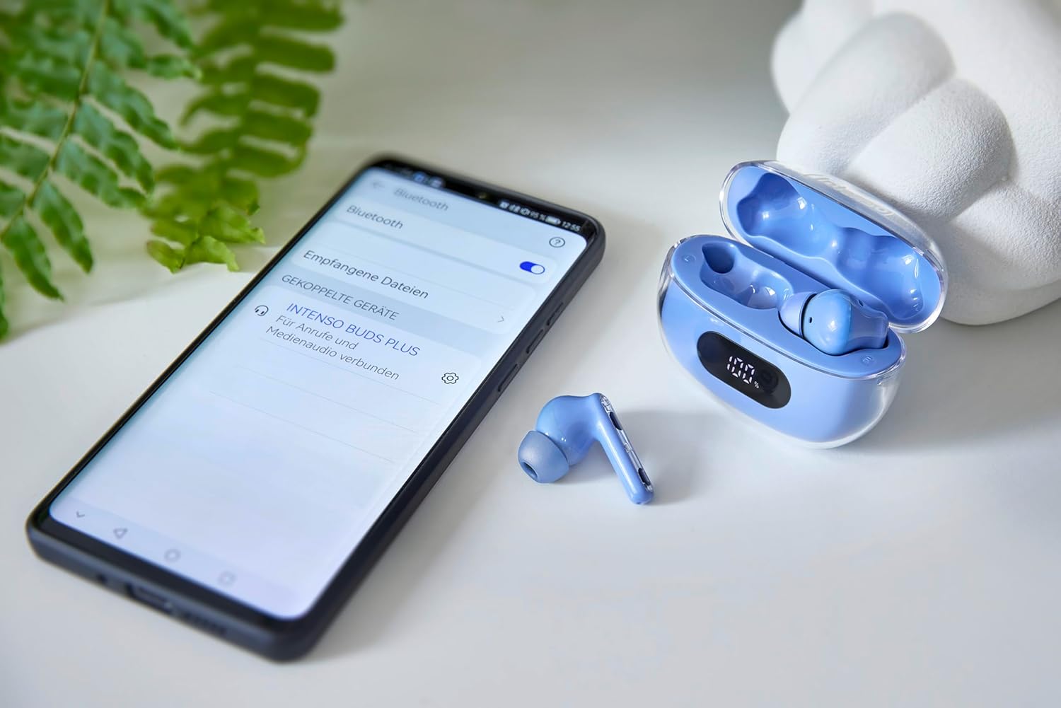 Intenso Buds Plus - Cuffie TWS True Wireless T315AE con cancellazione attiva del rumore, ENC, Bluetooth e fino a 25 ore di riproduzione musicale, blu