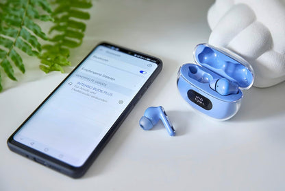 Intenso Buds Plus - Cuffie TWS True Wireless T315AE con cancellazione attiva del rumore, ENC, Bluetooth e fino a 25 ore di riproduzione musicale, blu