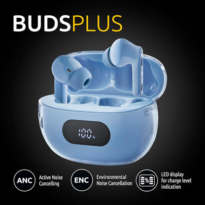 Intenso Buds Plus - Cuffie TWS True Wireless T315AE con cancellazione attiva del rumore, ENC, Bluetooth e fino a 25 ore di riproduzione musicale, blu