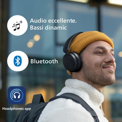 PHILIPS TAH5209BK/00 Lightweight On Ear Wireless Bluetooth Headphones with Passive Noise Isolation - 65 Hours Play Time, Natural Sound, Clear Calls, Dynamic Bass, 2 Hours USB-C Charging- Black