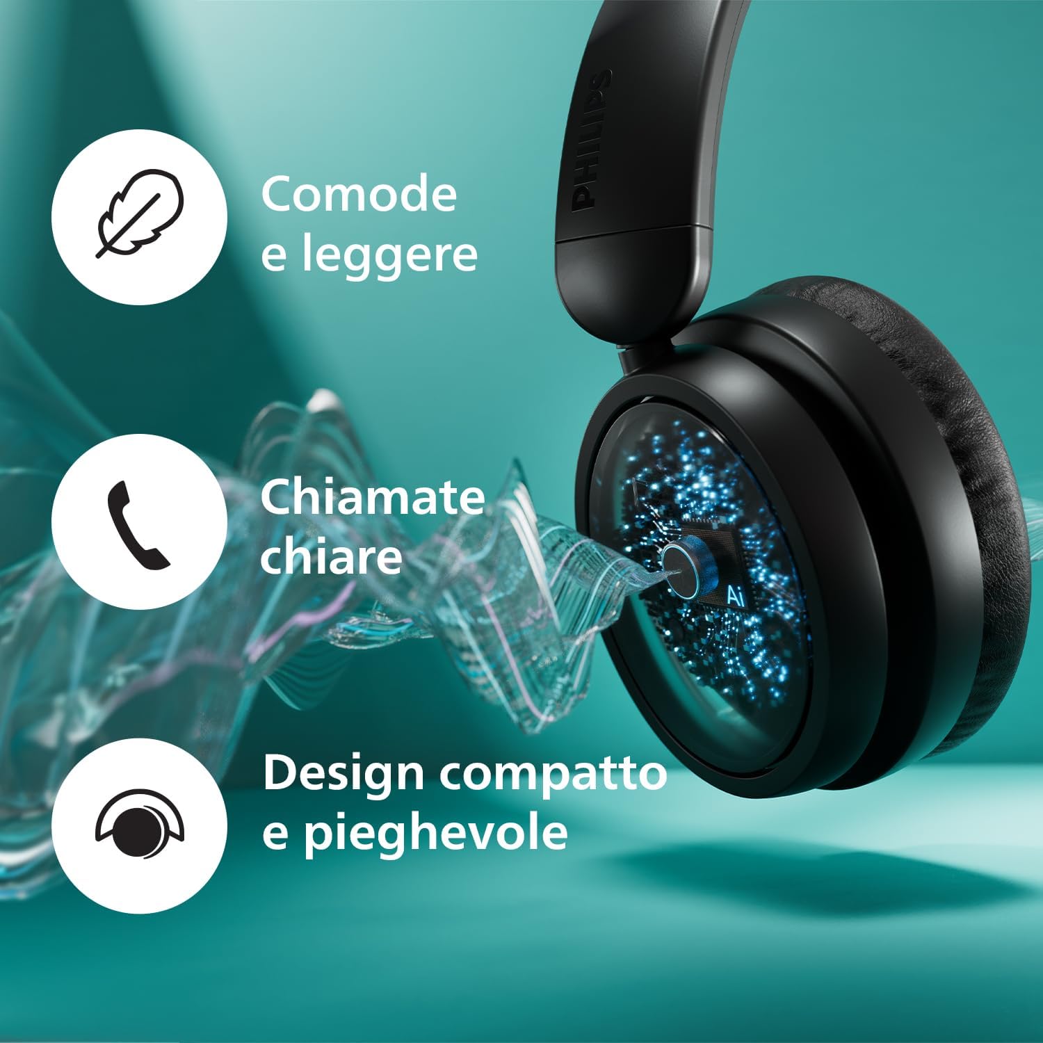 PHILIPS TAH5209BK/00 Lightweight On Ear Wireless Bluetooth Headphones with Passive Noise Isolation - 65 Hours Play Time, Natural Sound, Clear Calls, Dynamic Bass, 2 Hours USB-C Charging- Black