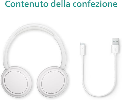 PHILIPS TAH5209WT/00 Lightweight On Ear Wireless Bluetooth Headphones with Passive Noise Isolation - 65 Hours Play Time, Natural Sound, Clear Calls, Dynamic Bass, 2 Hours USB-C Charging- White