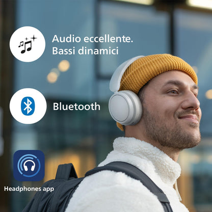 PHILIPS TAH5209WT/00 Lightweight On Ear Wireless Bluetooth Headphones with Passive Noise Isolation - 65 Hours Play Time, Natural Sound, Clear Calls, Dynamic Bass, 2 Hours USB-C Charging- White