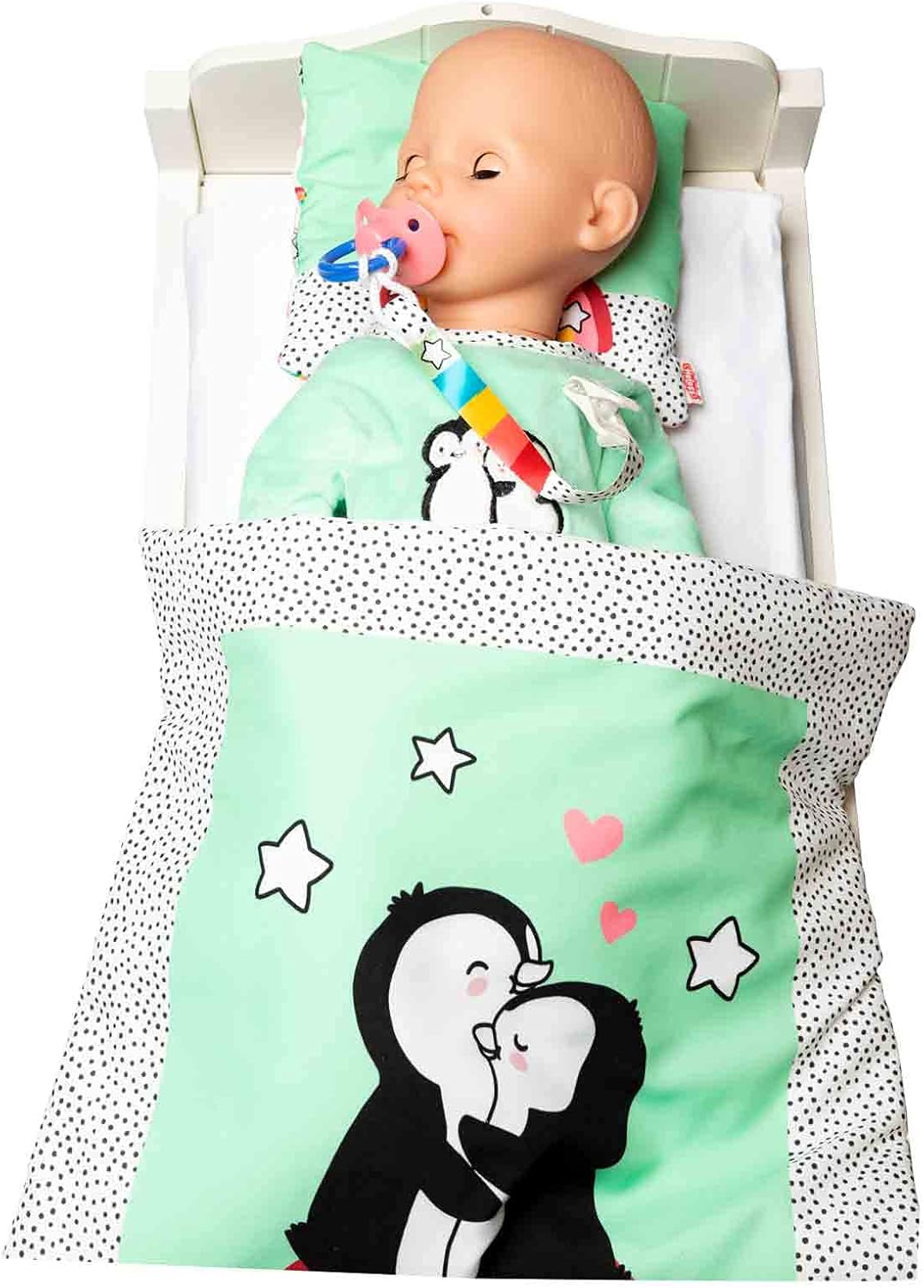 Heless 9181 - Romper voor poppen in pinguïnstippendesign, gemaakt van zacht velours met hoogwaardig borduurwerk, maat 20 - 25 cm, verpakking van 1