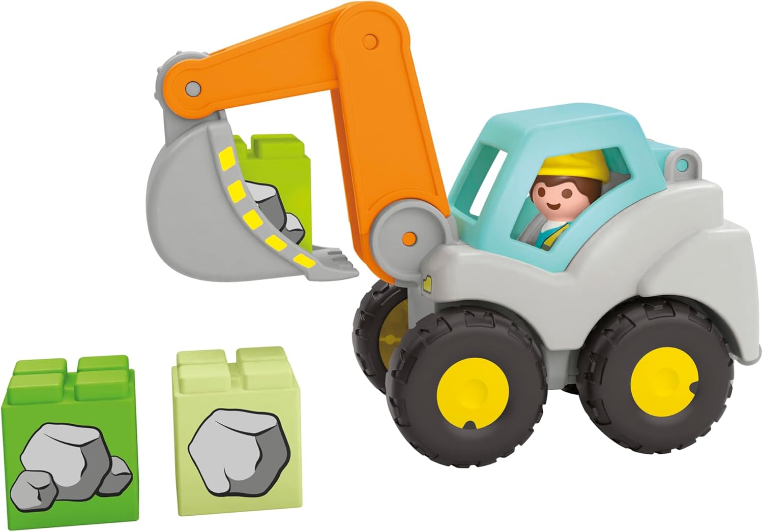 PLAYMOBIL 71684 JUNIOR: Shovel Excavator, including foldable cabin roof and stackable stones, sustainable toy made from plant-based plastics, gifting toy, play sets suitable for children ages 1+