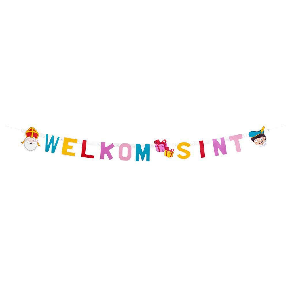 Boland 10236107 STK Buchstabengirlande Karton 56672 – Letter Garland Welkom Sint, Length Approx. 150 cm, Cardboard, St. Nicholas, Hanging Decoration, Theme Party, Multi-Coloured