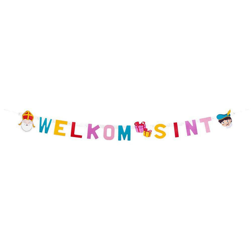Boland 10236107 STK Buchstabengirlande Karton 56672 – Letter Garland Welkom Sint, Length Approx. 150 cm, Cardboard, St. Nicholas, Hanging Decoration, Theme Party, Multi-Coloured