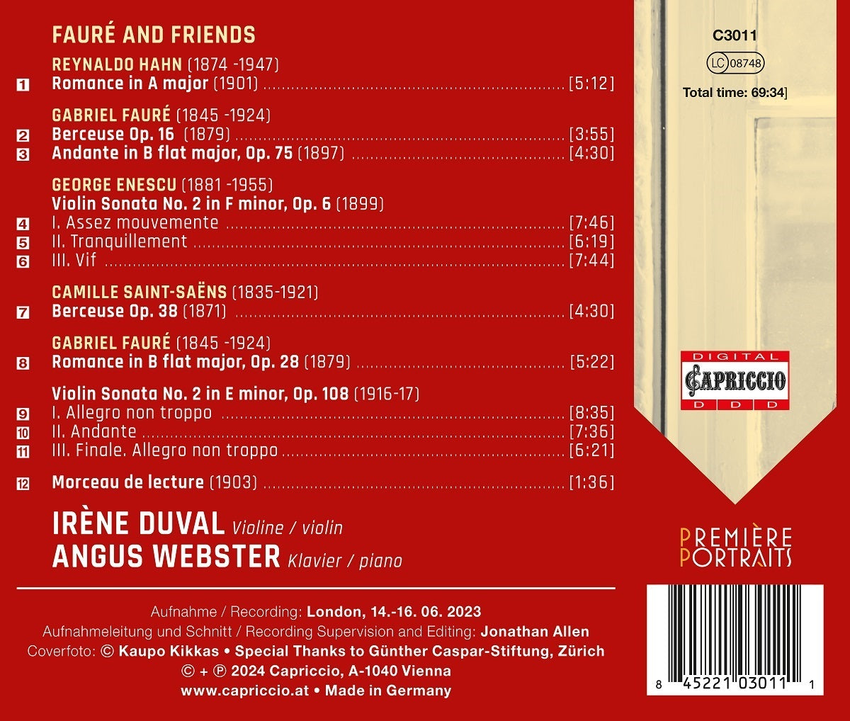 Irène Duval/Angus Webster: Fauré and Friends: Enescu/Hahn/Saint-Saëns