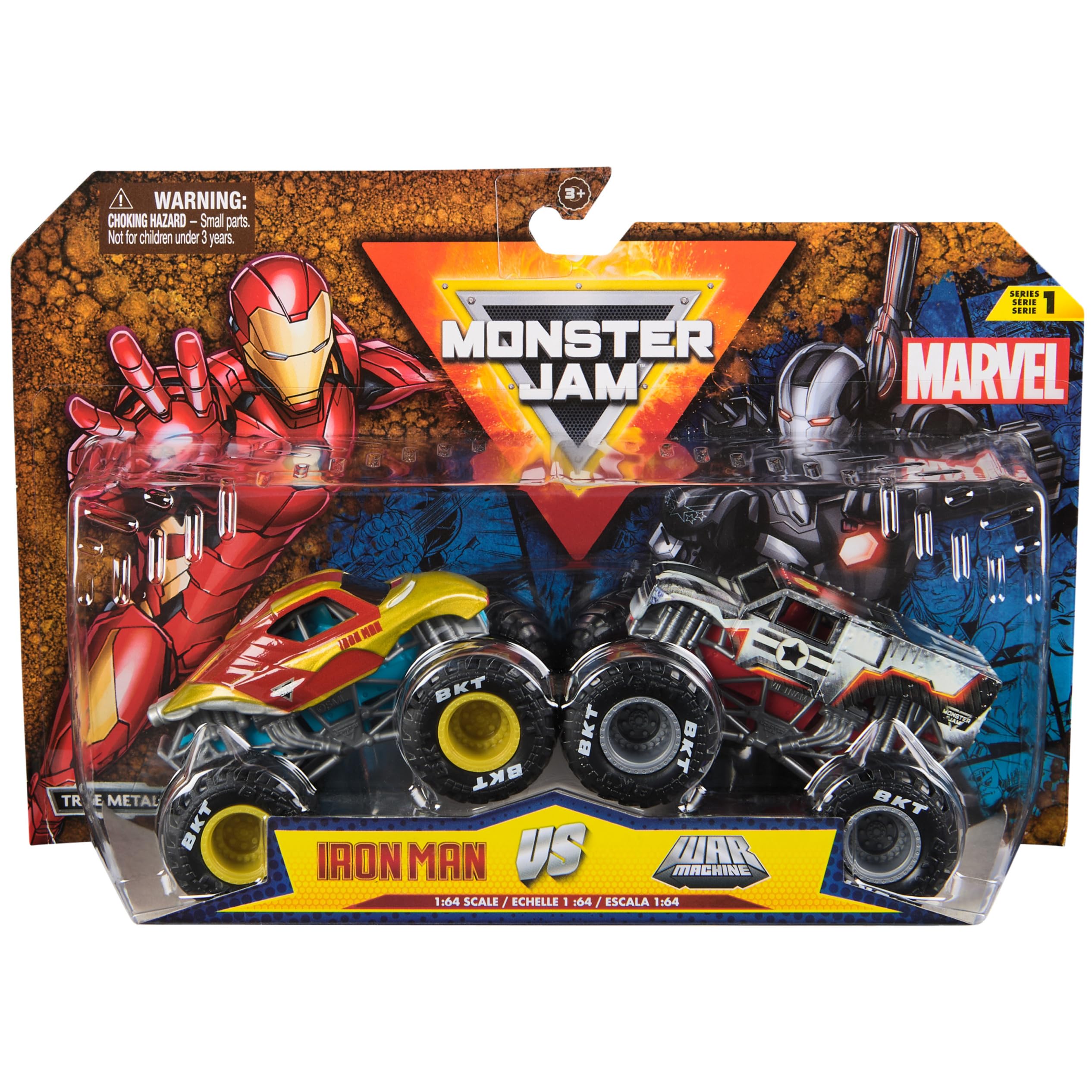 Monster Jam, Marvel Official Iron Man Vs. War Machine Die-Cast Monster Trucks, 1:64 Scale, Kids’ Toys for Boys and Girls Aged 3 and up