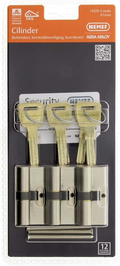 Nemef Profielcilinder Nikkel Skg3 Gelijksluitend Secur 142/9 - 3 Cilinders Inclusief 9 Sleutels - [Dutch Import]