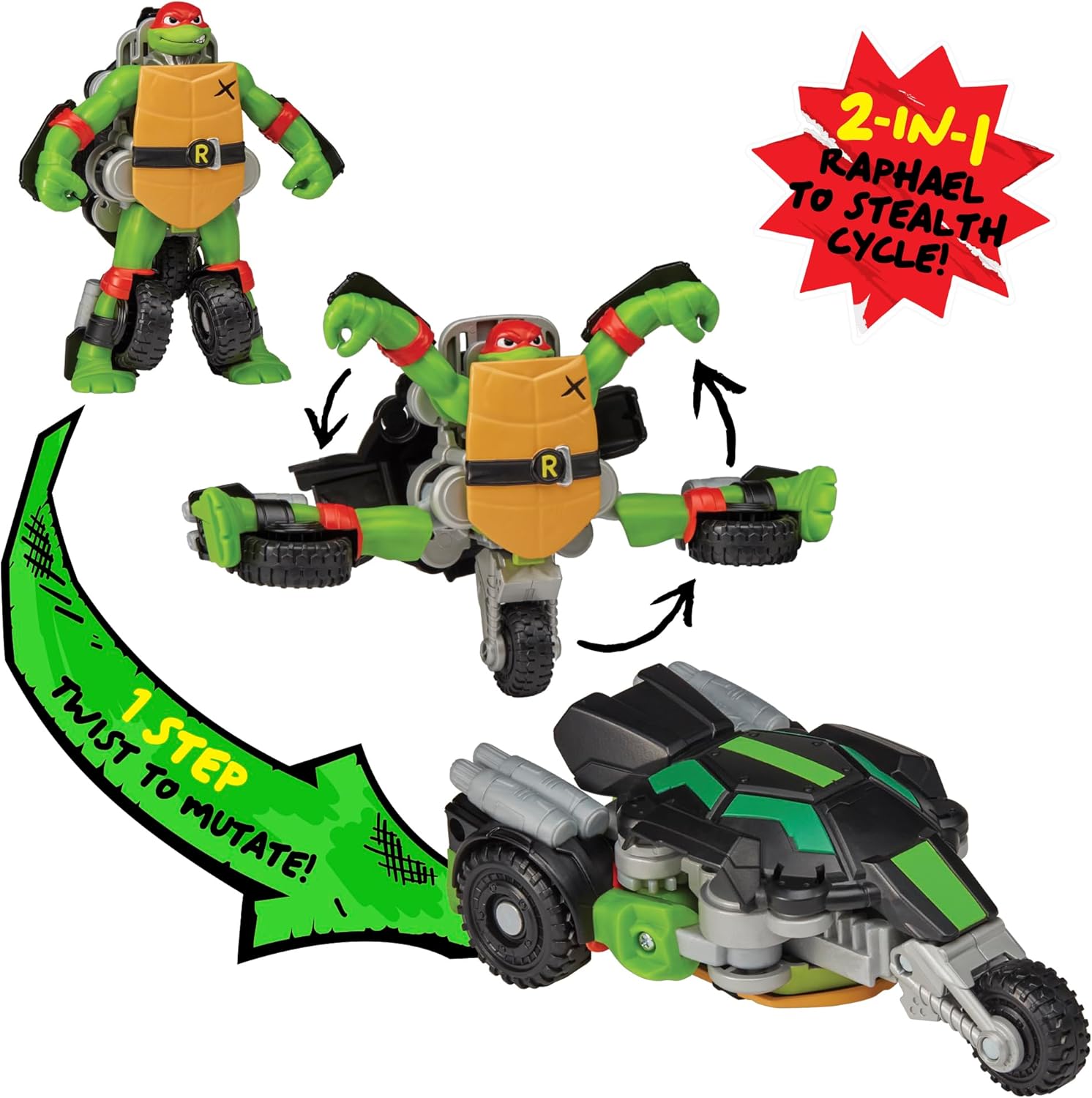 Teenage Mutant Ninja 84292CO Tales Turtles Twist N Mutate Raphael. Transforms from Action Figure to Stealth Vehicle, Multicolour