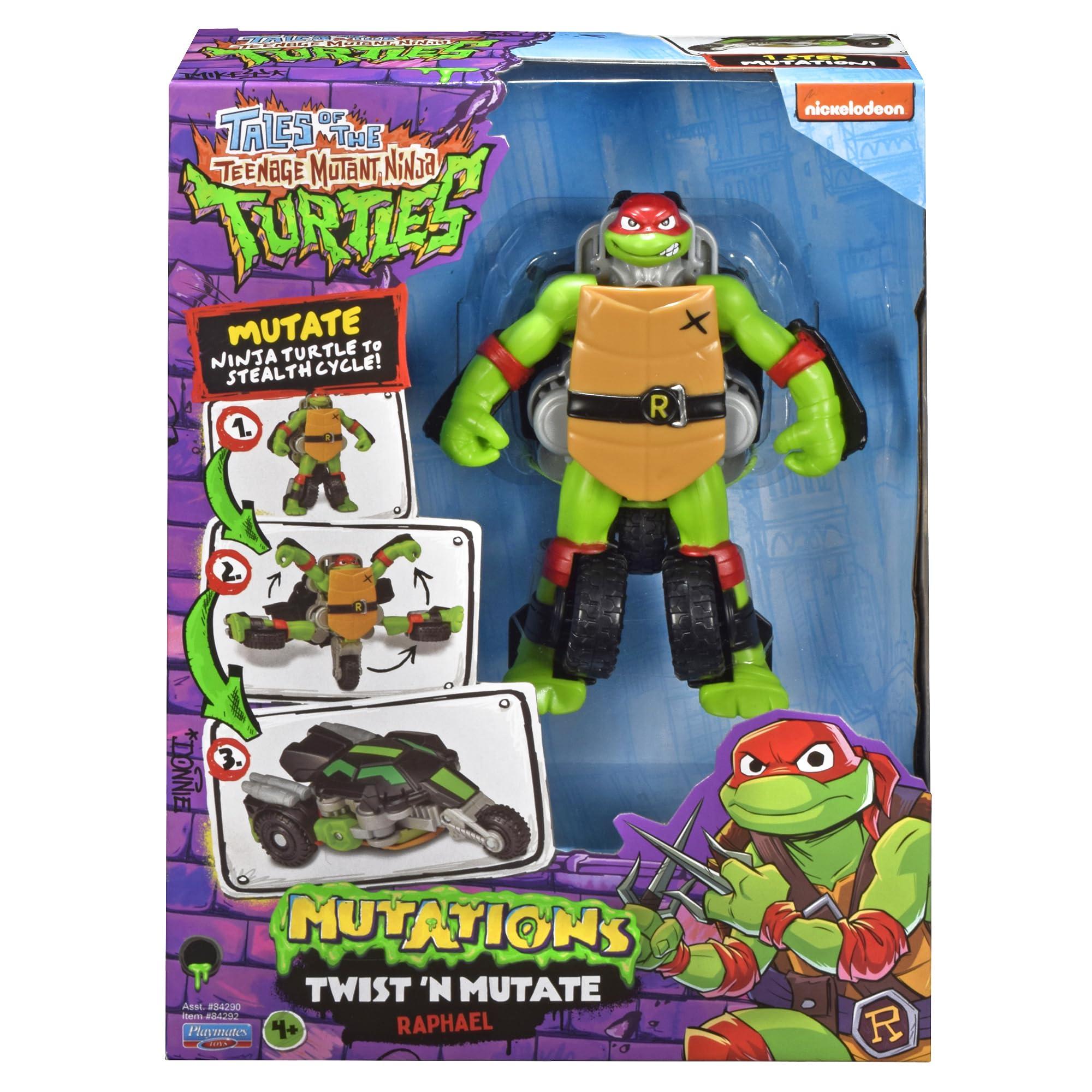 Teenage Mutant Ninja 84292CO Tales Turtles Twist N Mutate Raphael. Transforms from Action Figure to Stealth Vehicle, Multicolour
